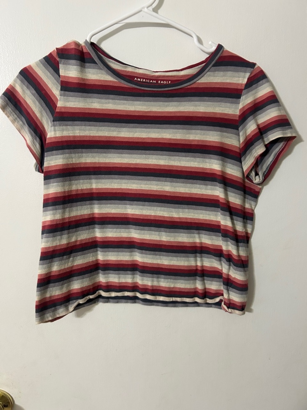 American Eagle Outfitters Red, Navy & Cream Striped Short Sleeve Tee